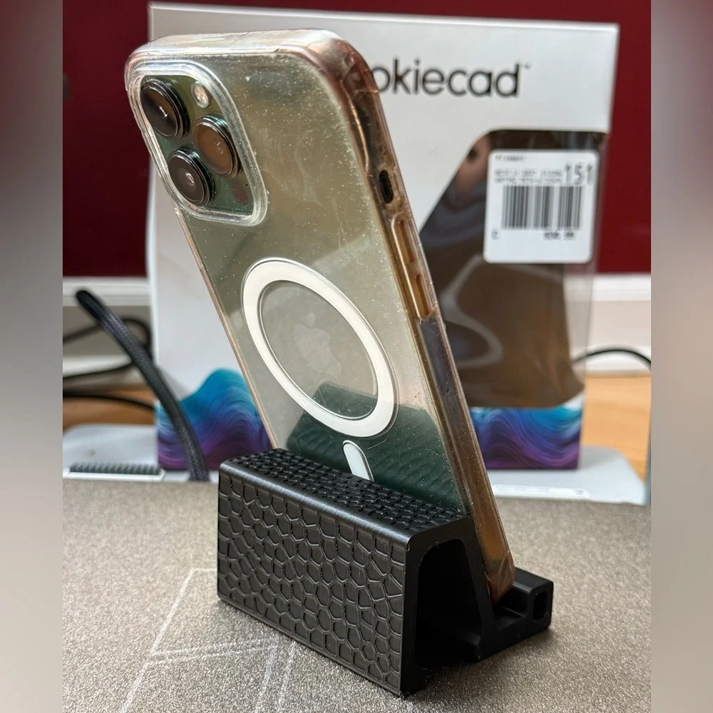 3D Printed Phone Stand Black Cell Phone Holder for Desk Smartphone Desktop Stand